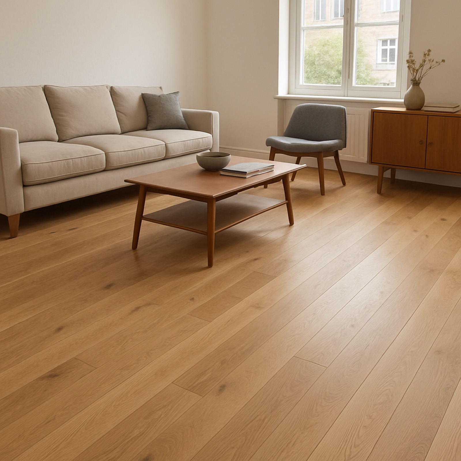 Natural oak flooring in a living room